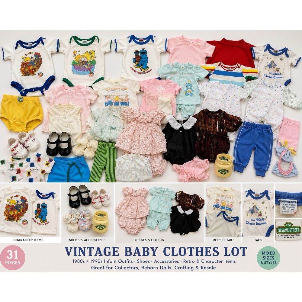 Vintage Baby Clothes Lot 80s 90s Infant Outfits Shoes Accessories Mixed